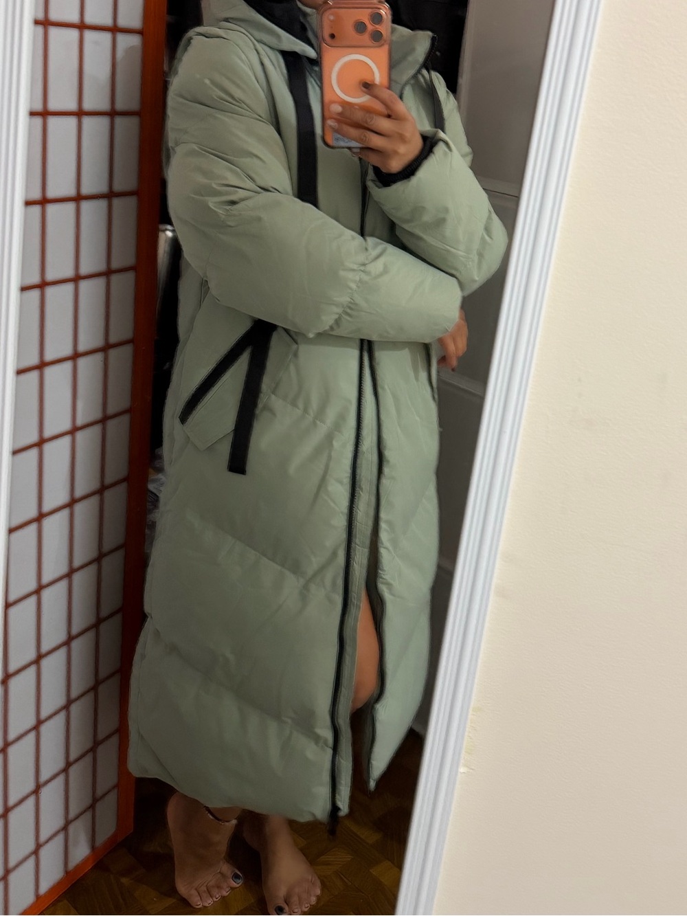 Long Puffer Coat in Sage Green with Hood. NWT - Picture 2 of 4